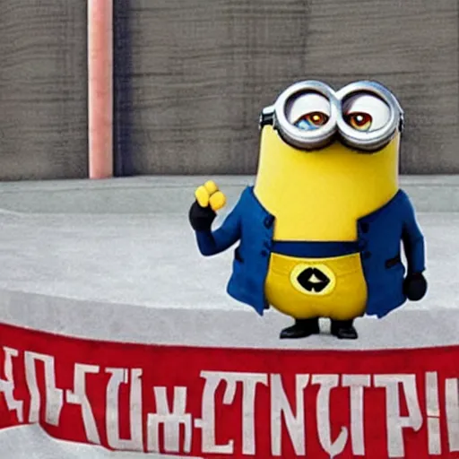 Image similar to A minion soviet leader demanding the iron curtain to be erected