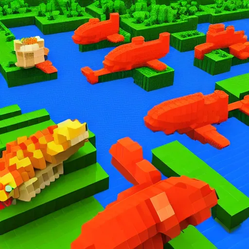 Image similar to cute voxel art of a koi pond