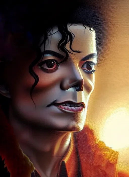 Image similar to masterpiece concept art, michael jackson meets god, by greg rutkowski, 8 k, intricate detail, cinematic lighting