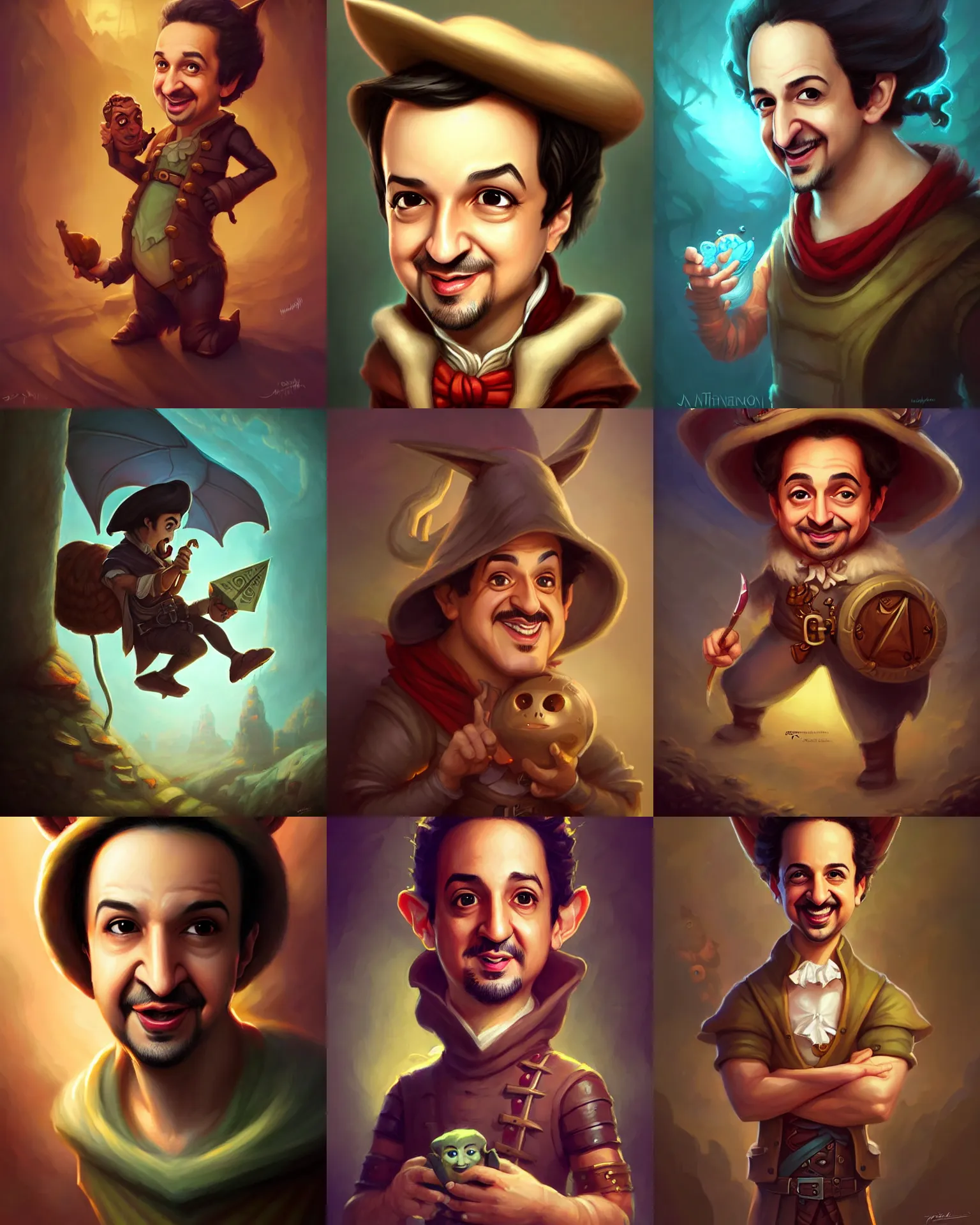 Prompt: cute little anthropomorphic lin manuel miranda cute and adorable, pretty, beautiful, dnd character art portrait, matte fantasy painting, deviantart artstation, by jason felix by steve argyle by tyler jacobson by peter mohrbacher, cinema