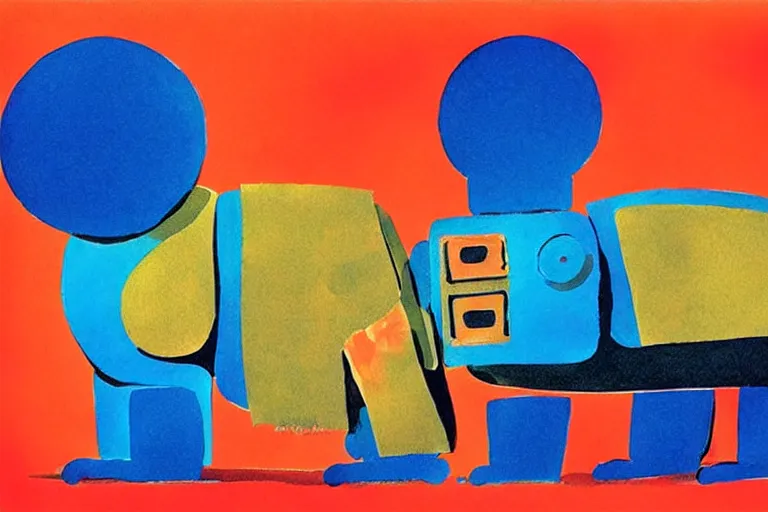 Prompt: a ( ( ( ( ( ( ( cute robot puppy ) ) ) ) ) ) ) illustration by eric carle!!!!!!!!!!!!!!!