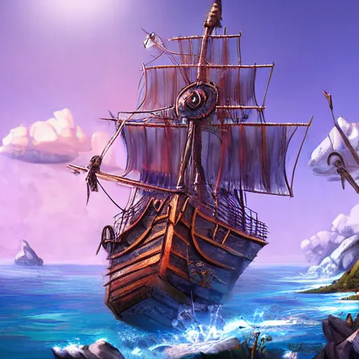 Image similar to pirate ship fly nekclace clothing fashoin village pretty place landscape concept art City fantasy artwork