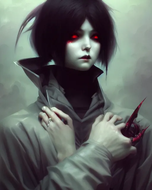 Image similar to dark vampire, character portrait, concept art, painterly, fanart, highly detailed by ilya kuvshinov and gustave dore, wenjun lin,