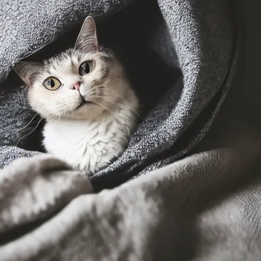 Image similar to A silly cat nursing a blanket eagerly