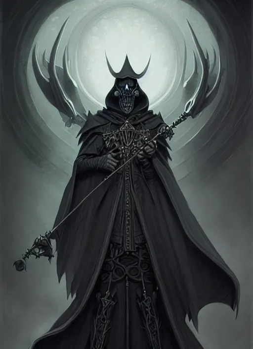 Image similar to pencil sketch of the necromancer, wearing a black cloak, by peter mohrbacher, hyper detailed, crisp
