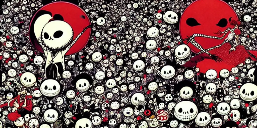 Image similar to nightmare before christmas movie still frame by yuko shimizu by takashi murakami