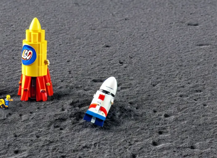 Image similar to a Lego rocket landing on the Moon