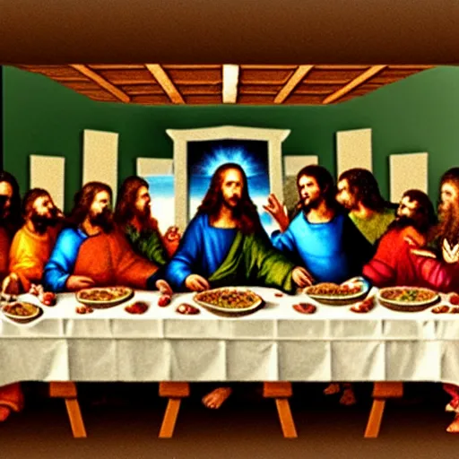 Image similar to jesus christ the last supper pizza party