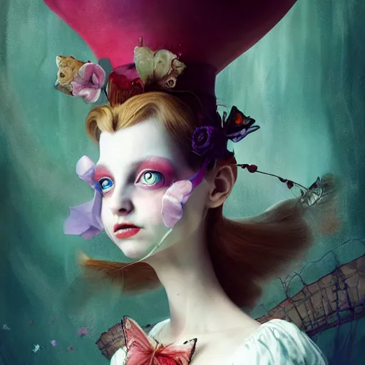 Image similar to portrait of alice in wonderland, by ray caesar and vincent callebaut and sandra chevrier, trending on artstation hq, deviantart, pinterest, 4 k uhd image