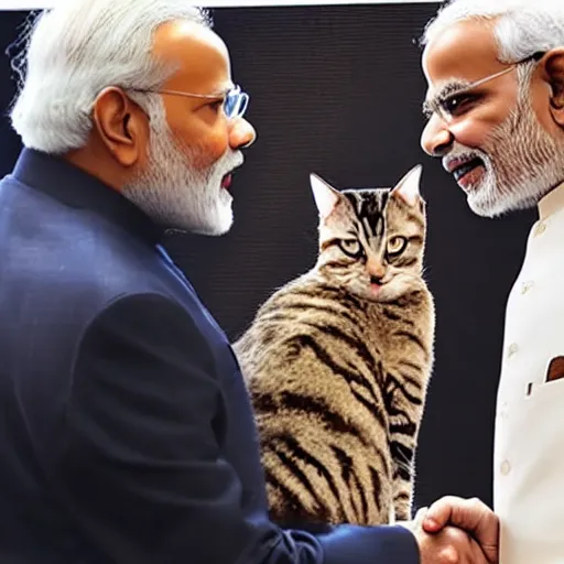 Prompt: narendra modi shaking hands with a cat, a 7 r