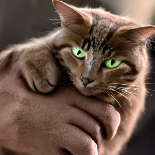 Image similar to cat with human hands photo 4 k detailed
