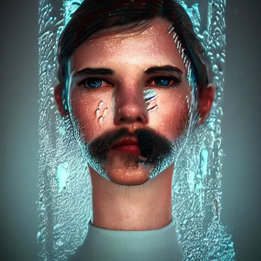 Image similar to cartoon portrait made out of rain exhaling smoke, realistic, highly detailed, neon, rendered in octane, unreal engine, beautiful, trending on artstation