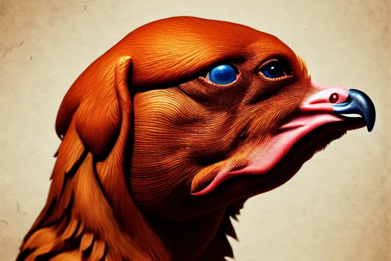 Image similar to a digital painting of a single chicken - dog hybrid, hyperealism, award winning, stunning, trending on art - sation, highly detailed, cinematic lighting, 8 k, hd