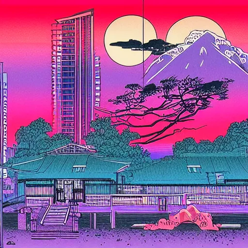 Image similar to synthwave urban grunge, lofi, by hiroshige