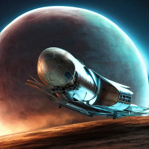 Image similar to rusty starship leaving the earth, 4k