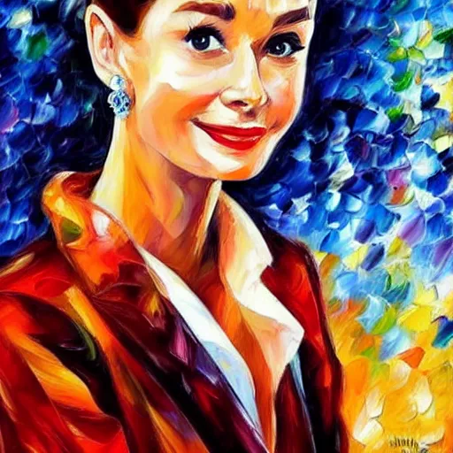 Image similar to a portrait of a audrey hepburn, leonid afremov