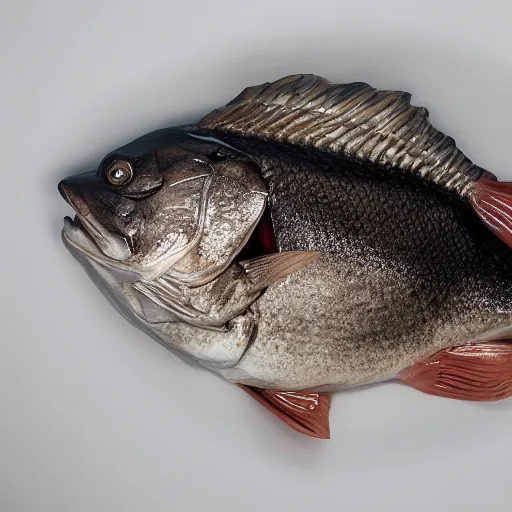Image similar to baked giant fish head, realistic, sharp focus, 8 k high definition, insanely detailed, intricate, elegant, food photography