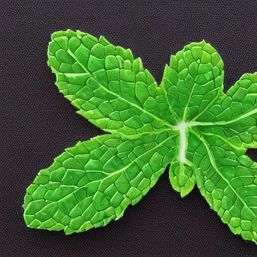 Prompt: a digital leaf of mint made of circuit board