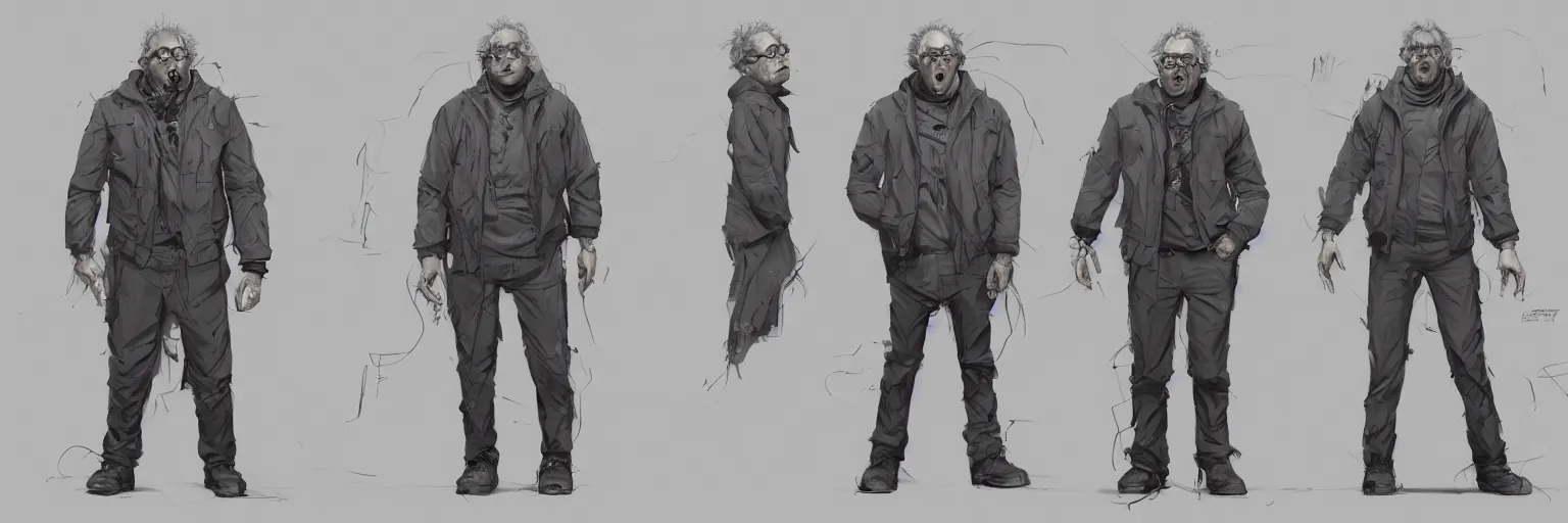 Prompt: character study of todd solondz going crazy, male, artist, character sheet, fine details, concept design, contrast, kim jung gi, greg rutkowski and francis bacon, trending on artstation, 8 k, full body and head, turnaround, front view, back view, ultra wide angle