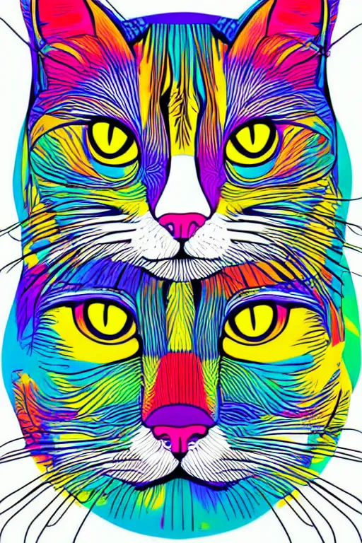 Image similar to minimalist boho style art of a colorful cat, illustration, vector art