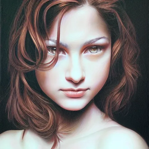 Image similar to portrait of a beautiful young woman by deodato, mike, highly detailed, elegant, sophisticated, mesmerizing