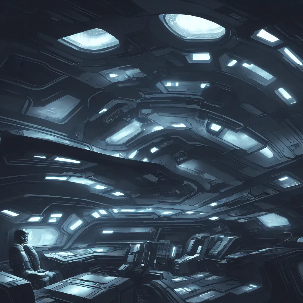 Image similar to Prometheus spaceship interior, evening, detailed matte painting, Lisa Gonzalez, Artstation