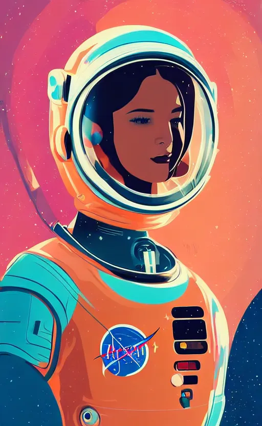 Prompt: portrait of an astronaut girl wearing helmet with tight latex dress by Petros Afshar and Beeple, highly detailed