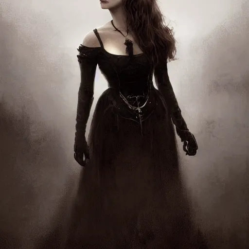 Image similar to closeup portrait of a young natalie portman in a gothic dress, eerie colors, dramatic light, gorgeous view, depth, high detail, digital art, painted by greg rutkowski and seb mckinnon, by tim burton, trending on artstation