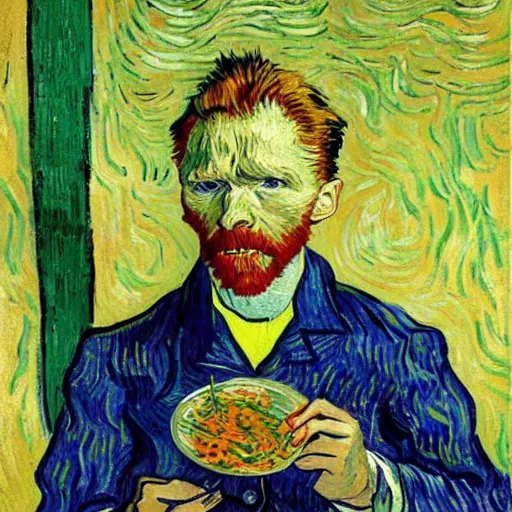 Image similar to van gogh eating kimchi