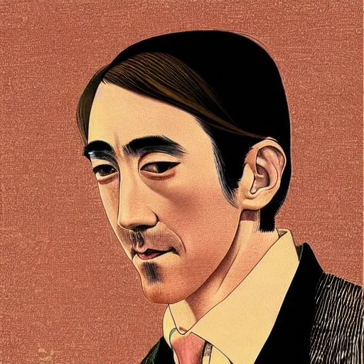 Image similar to “ lee pace portrait by ikenaga yasunari and ayana otake and ko rakusui, 6 0 s poster, drawing, realistic, sharp focus, japanese, dreamy, nostalgia, faded, golden hues, floral clothes ”