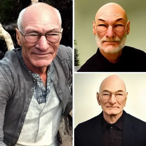 Image similar to photo of a person who looks like a mixture between patrick stewart and brent spiner