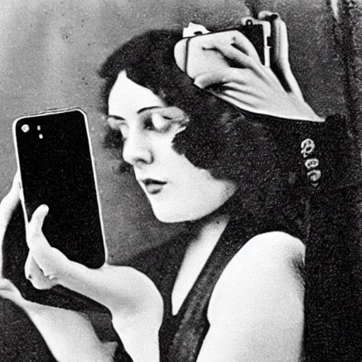 Image similar to women the 1 9 2 0's holding iphone