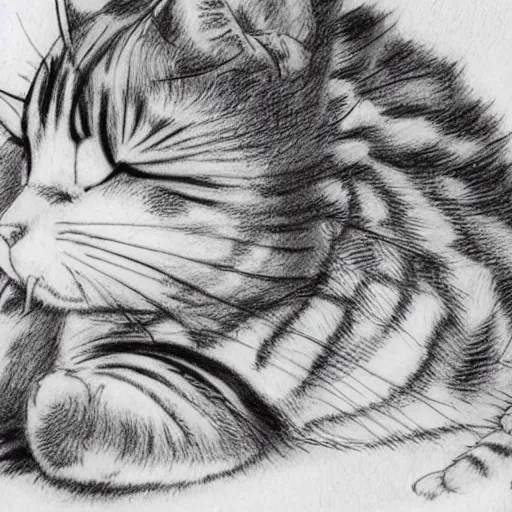 Prompt: a manga drawing of an cat sleeping