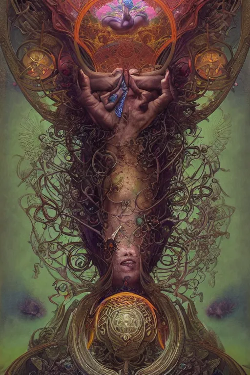 Image similar to the world, tarot card, fantasy drawing made of fractals, ultra realistic, wide angle, art nouveau, intricate details, rainbowshift, vivid colors, highly detailed by peter mohrbacher, wayne barlowe, maxfield parrish, aaron horkey, gaston bussiere, craig mullins