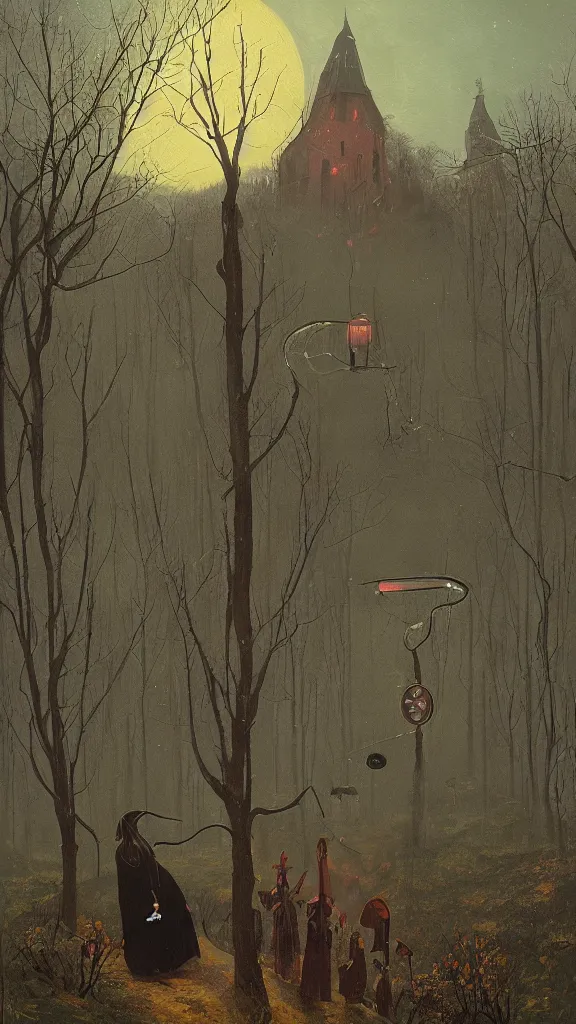 Image similar to witch paying for her sins, victorian painting, by simon stalenhag