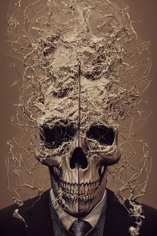 Prompt: portrait of a skull in a suit, intricate, abstract, intricate artwork, nightmare fuel by tooth wu wlop beeple dan mumford, octane render