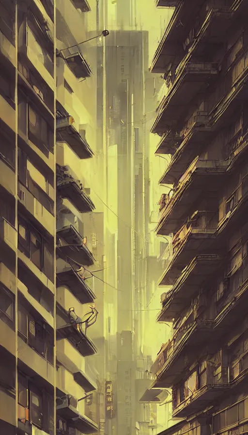 Image similar to hyper - realistic portrait of cyberpunk tokyo balcony in style of atey ghailan, by greg rutkowski, by greg tocchini, by james gilleard, by joe fenton, by kaethe butcher, dynamic lighting, gradient light yellow, brown, blonde cream and white color scheme, grunge aesthetic