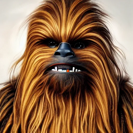 Prompt: chewbacca sitting at the hair stylist, painting, 8k, artstation, cinematic, hyperrealistic, extreme details