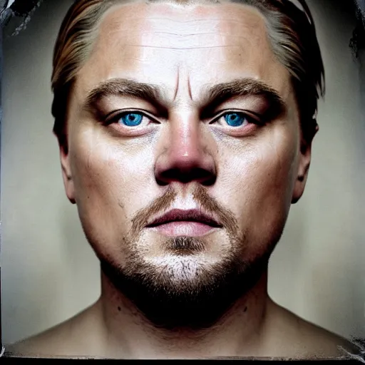 Image similar to realistic expired fuji film portrait of white albino leonardo dicaprio, hyperrealism, photorealistic, detailed, atmospheric, 8 k, award winning photography, cinematic