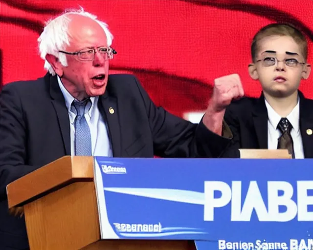 Prompt: Super Saiyan Senator Bernie Sanders Son Goku screams during philibuster speech (AP Photo)