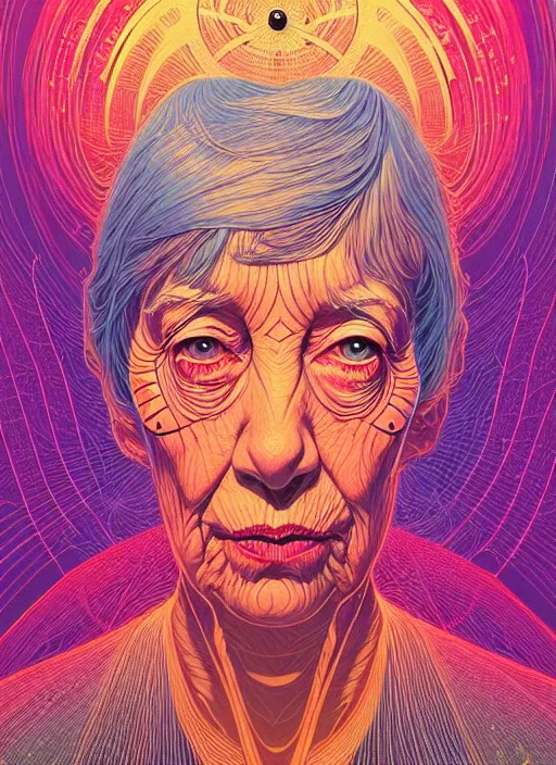 Prompt: symmetry!! stunning portrait of ursula le guin!! by victo ngai, kilian eng vibrant colours, dynamic lighting, digital art, winning award masterpiece, fantastically beautiful, illustration, aesthetically inspired by beksinski and dan mumford, trending on artstation, art by greg rutkowski, 8 k