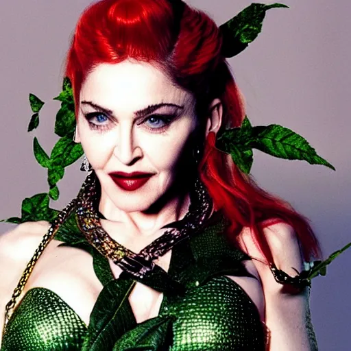 Prompt: madonna as poison ivy, dc, movie, photography, portrait, beautiful,