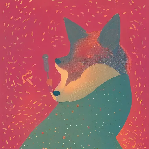 Prompt: little girl dressed as a fox on the prowl oil painting victo ngai