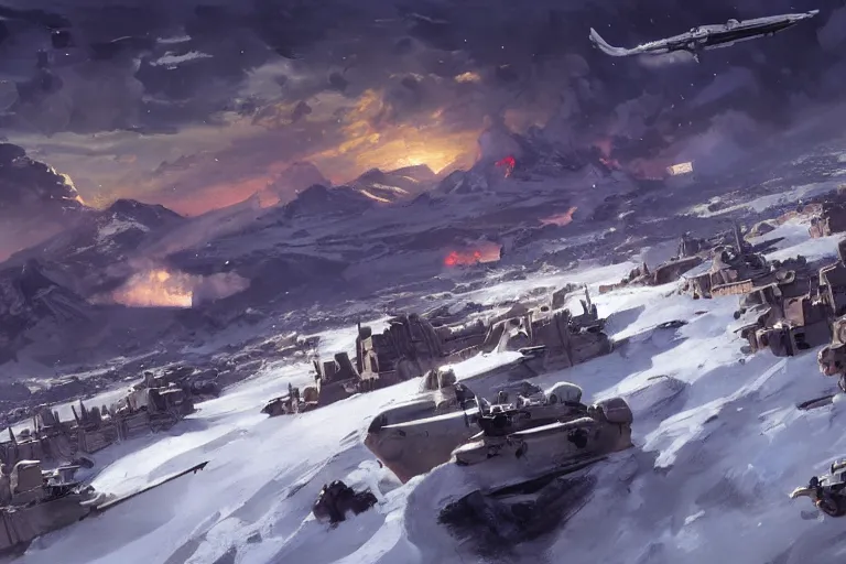 Prompt: city on a snowy mountain, sci fi, snowy mountain battle 1 9 4 4, airplanes, oil painting by john singer sargent, adrian smith, greg rutkowski, trending on artstation