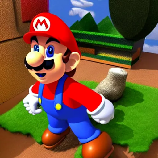 Image similar to mario with a broken neck, broken fingers, and crushed feet