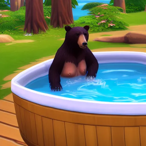 Image similar to a bear in jacuzzi, the sims 4 oil panting