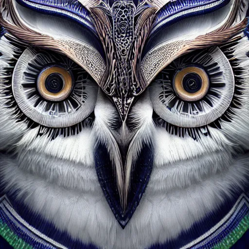 Image similar to detailed portrait of a ethereal bohemian white owl, halfway through, hyper - detailed, stylistic, symmetrical, 3 d render, 8 k, octane render