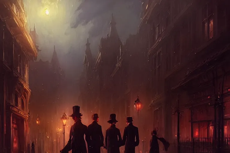 Image similar to an victorian city, scene in the night, lovecraftian horror in the background sky. 1 8 9 0, key visual, conceptart, ambient lighting, highly detailed, digital painting, artstation, concept art, sharp focus, by makoto shinkai and akihiko yoshida and greg manchess