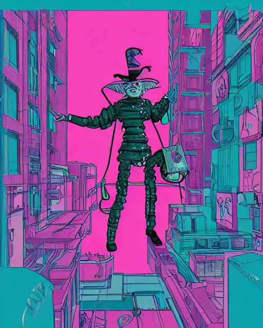 Prompt: mcyberpunk tinman, from the wizard of oz, teal and pink color scheme, hyper detailed danguiz, cyberpunk city street background