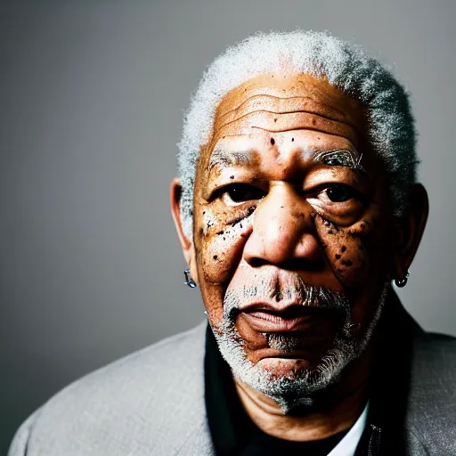 Image similar to a cinematic film still of Morgan Freeman starring as Jay-Z, portrait, 40mm lens, shallow depth of field, close up, split lighting, cinematic